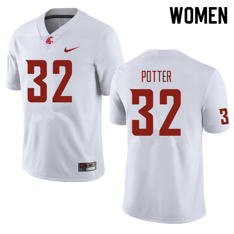Women #32 Braeden Potter Washington State Cougars Football Jerseys Sale-White